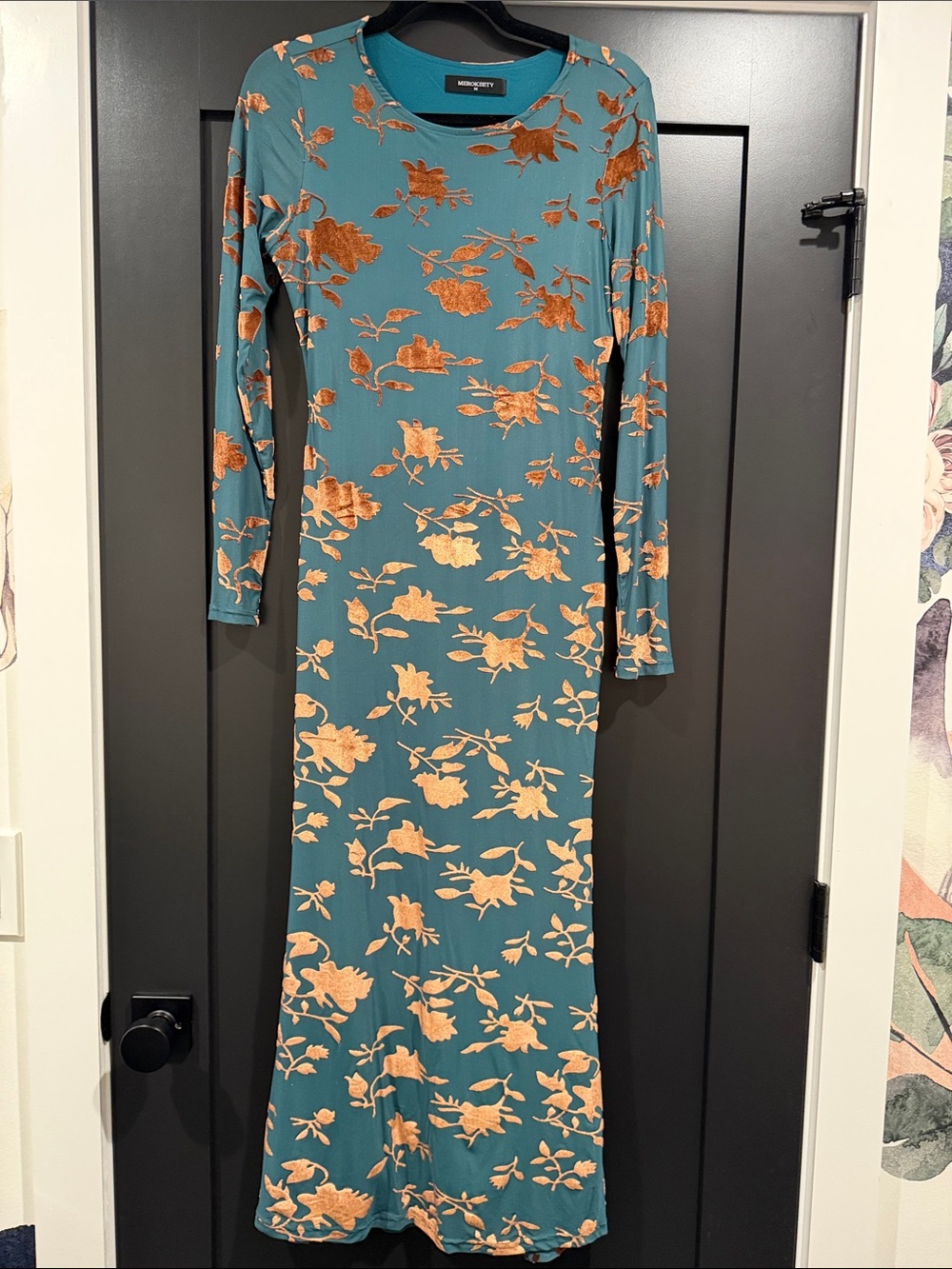 Wendy Bellissimo Teal Maxi Dress with Peach Floral Motif